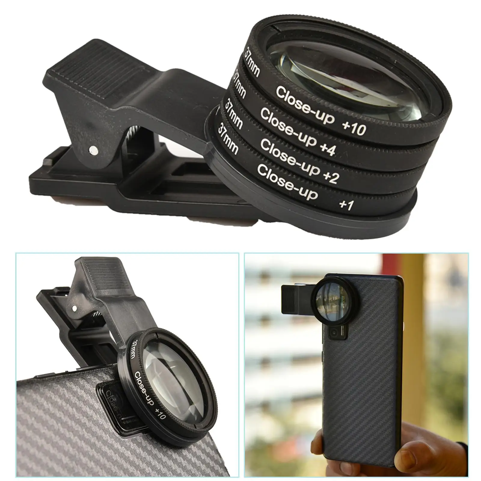 37mm Close up Filter Kit 4Pcs (+1,+2,+4,+10) Macro Lens Filter 37mm Filter Thread Wide Angle Lens Clip On Phone Camera Lens