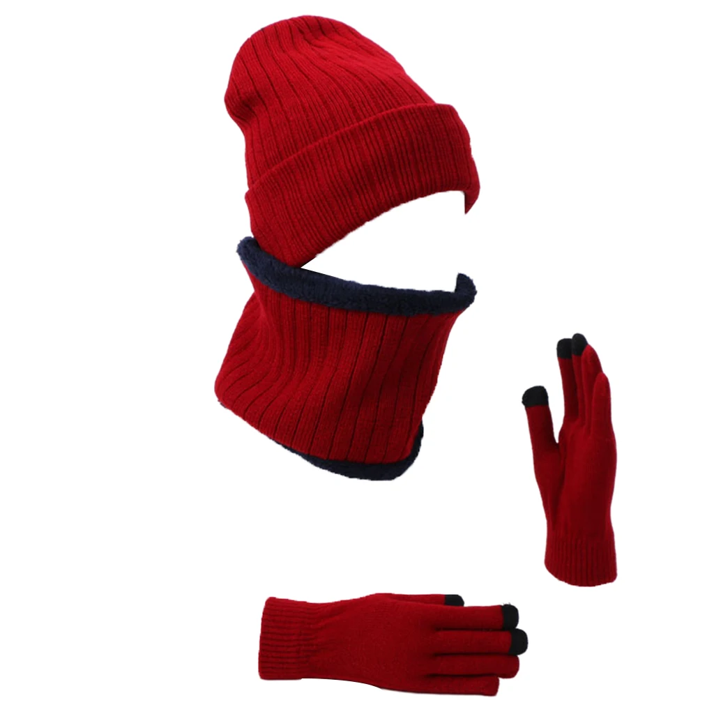 Winter Beanie Hat Scarf Set For Women Men Knitted Outdoor Warm Scarf Hat Touch Screen Gloves Sets Skullies Hat Scarf Set