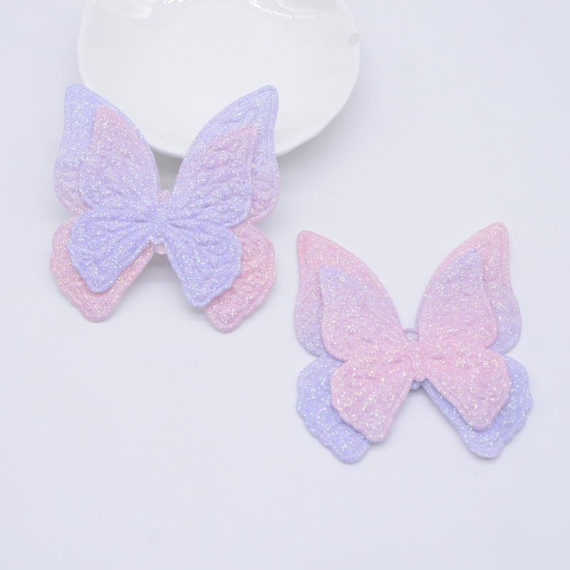 12pcs 58*65mm Glitzer Leder Doppels ch metter ling Applikationen für DIY Kopf bedeckung Haars pangen Bogen Dekor Kleidung Hut Schuhe Nähen Patches – Detail 7