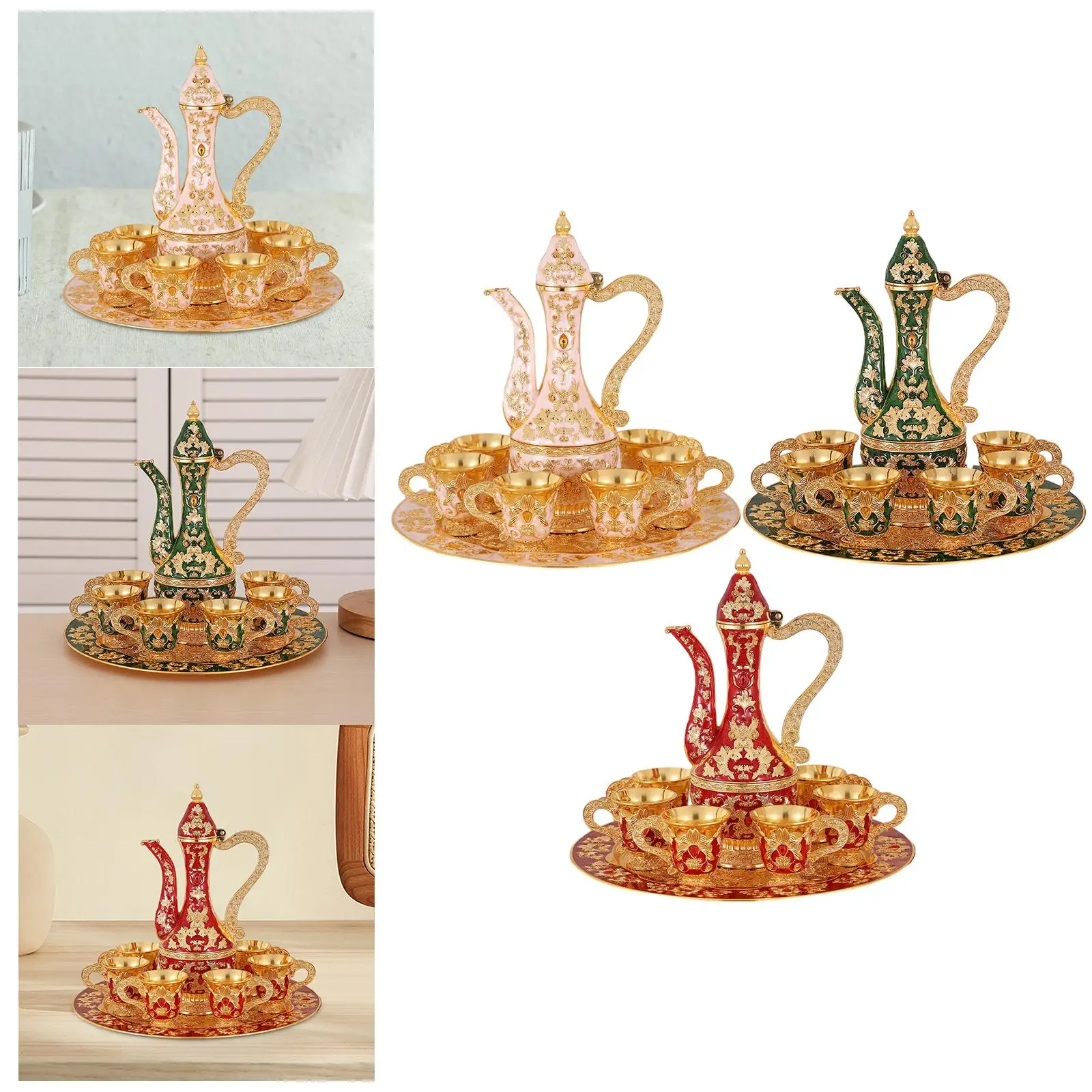 Vintage Turkish Coffee Pot Set Home Decor Tea Kettle Set for Wedding Gift Dining Table Tea Party Kitchen Ornaments