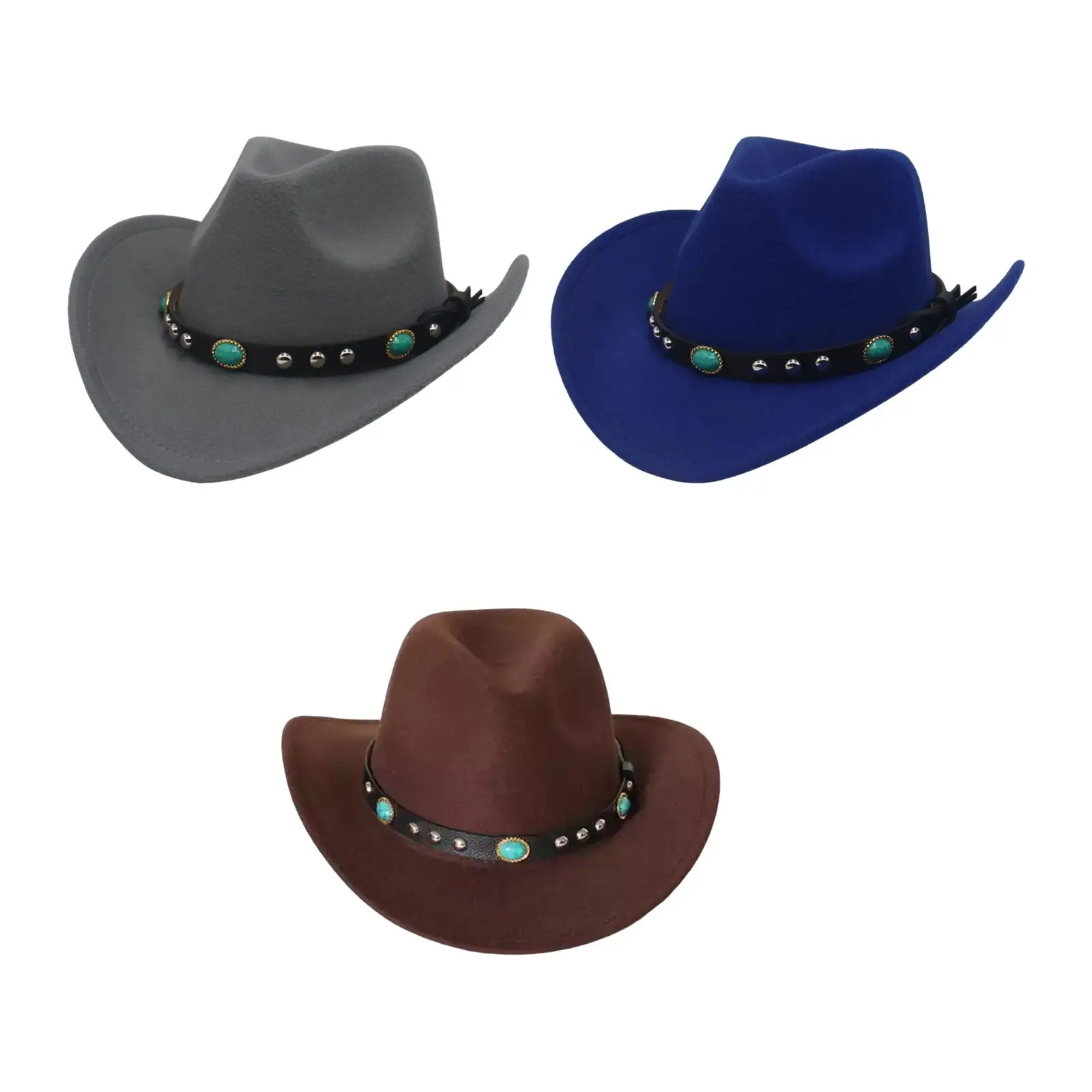 Felt Western Hat Wide Brim Buckle Panama Cowgirl Hat for Outdoor Leisure Dress up Camping Autumn