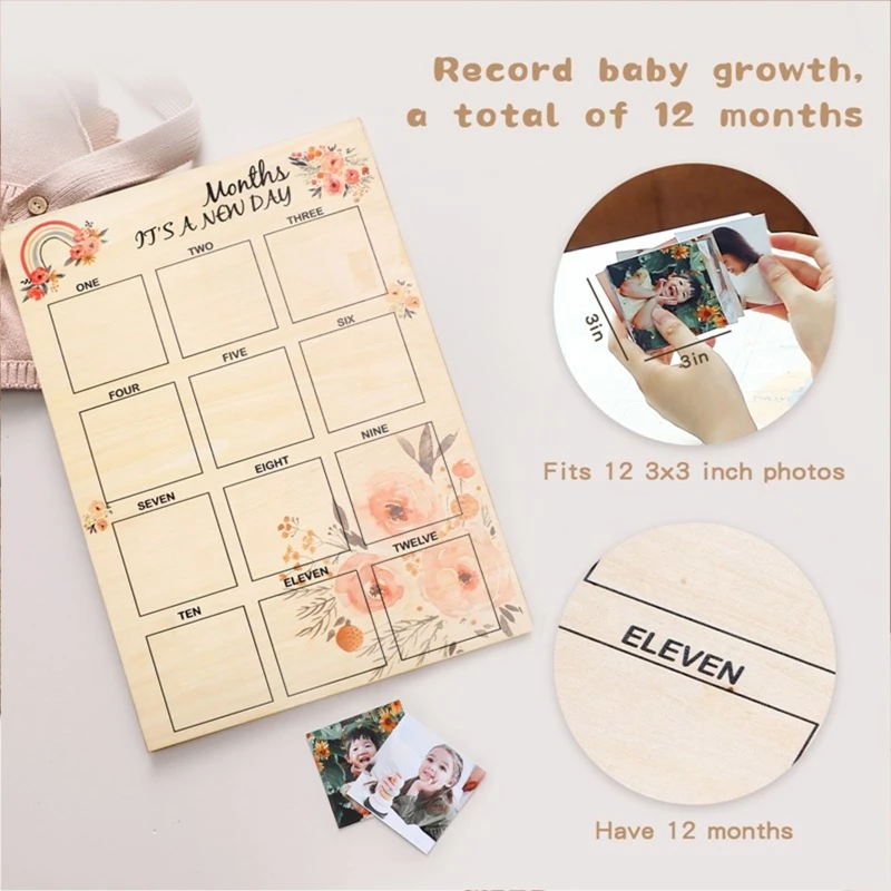 Bebê mensal marco foto cartão de madeira