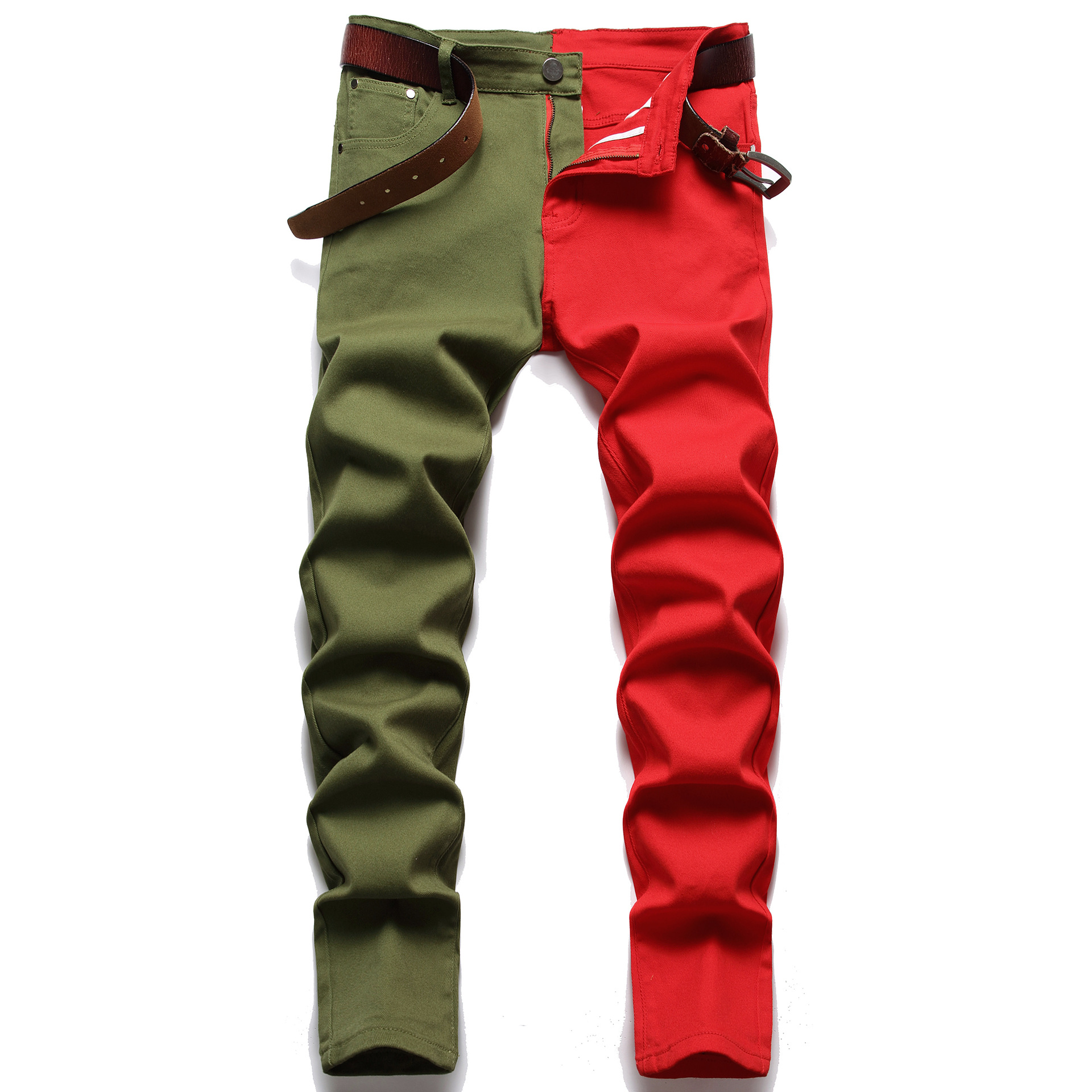 Title 117, Brand Red Yellow Green Stitching Men Jeans Autu...