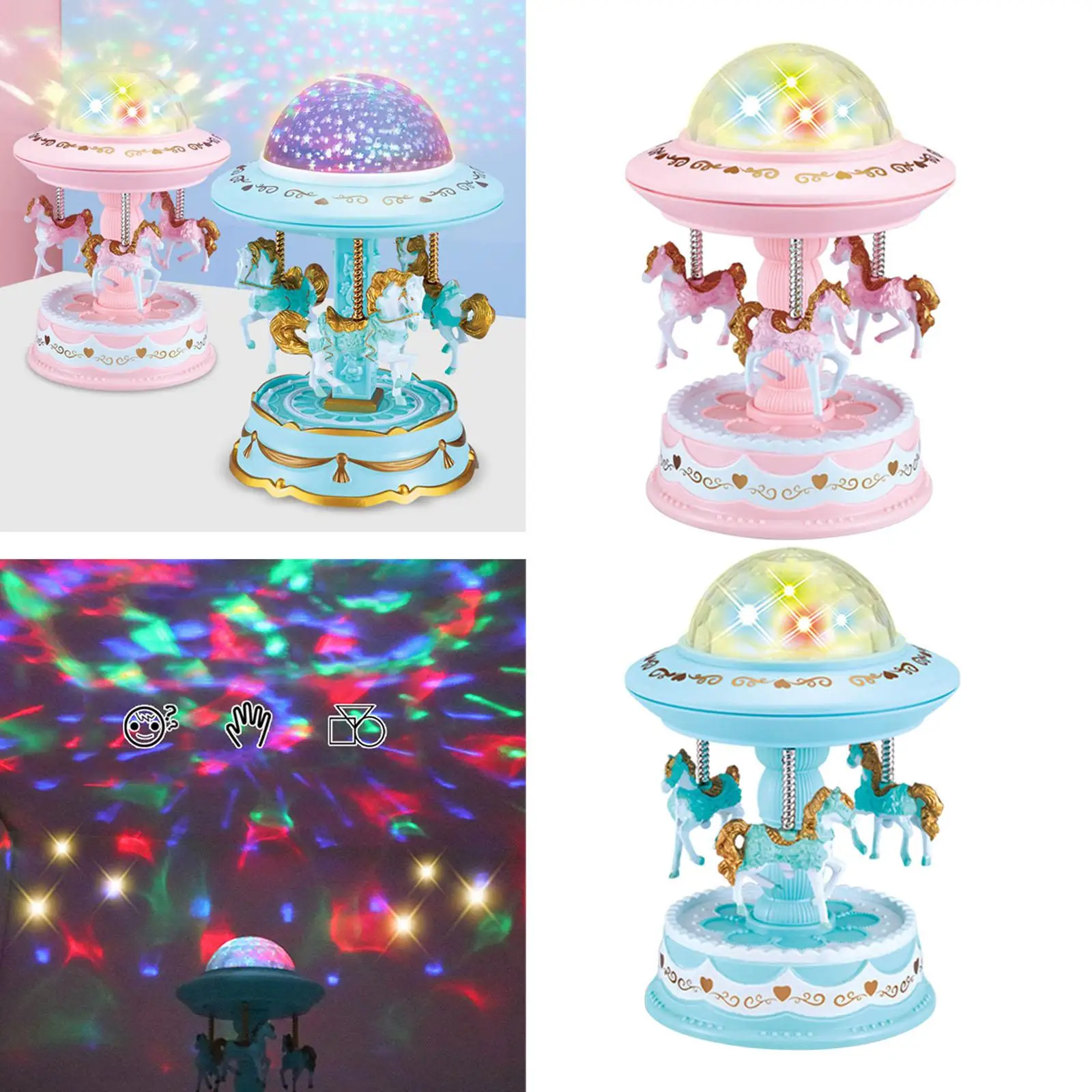 Cute Music Box Projector Night Light Rotatable Horse Carousel Style for Bedroom Anniversary Desktop Valentine Day Ornament