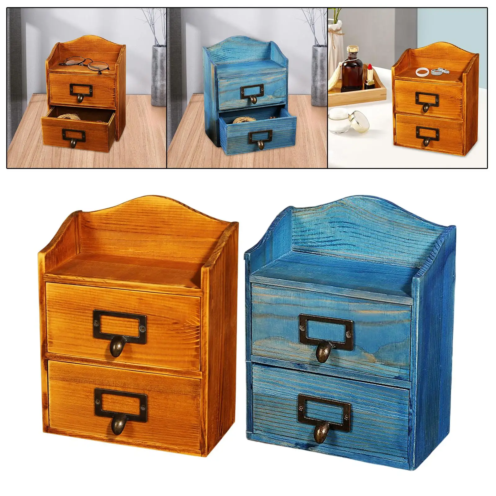 Desktop Drawer Storage Box with 2 Drawers Classic Makeup Shelf Rack Multifunction Tabletop Cabinet for Vanity Decor Bedroom