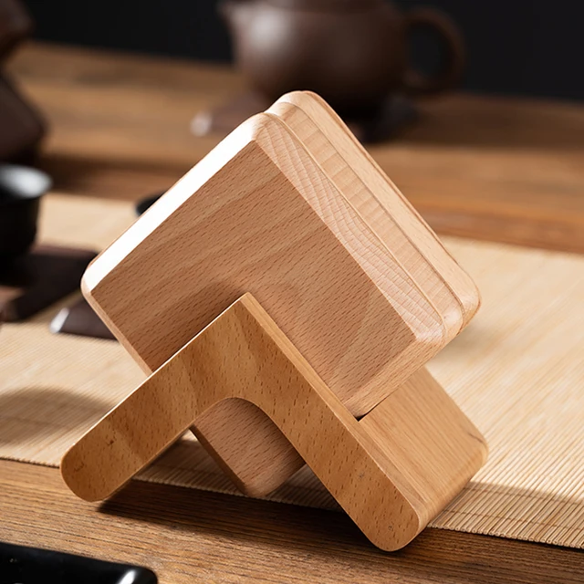 6Pcs Wood Coaster Set with Holder Square Wooden Drink Coasters Cup Mats  Black Walnut Coffee Coaster