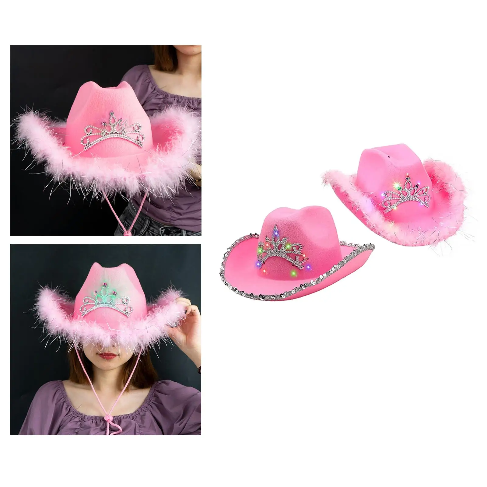  Cowgirl Hat Felt Hat with Crown Western Wide Brim for Women Girls Fancy Dress Party Costume