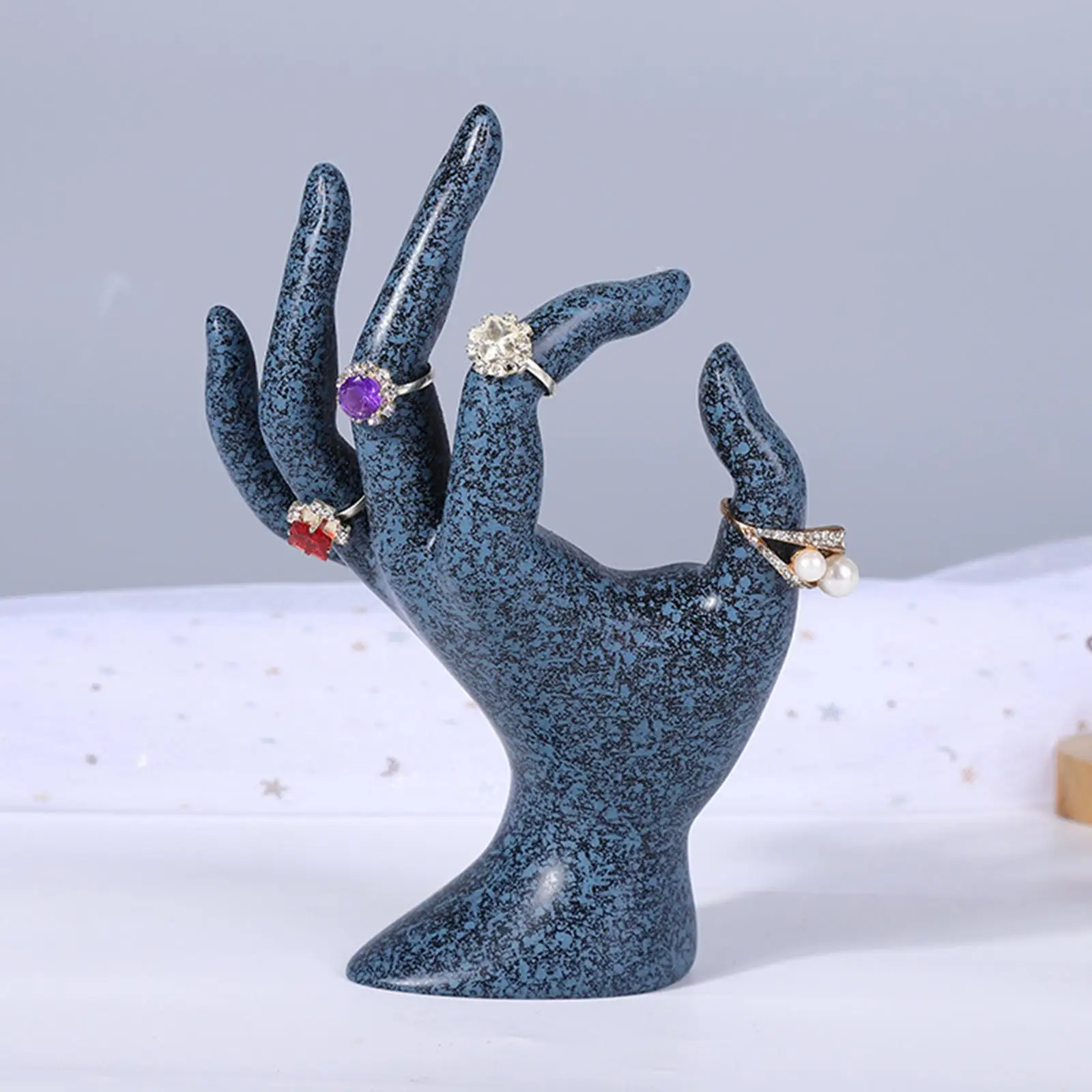 Creative Jewelry Display Holder, Ok Shaped Blue Mannequin Hand Stand for Showcase Countertop Bathroom Cabinet Necklace Ring