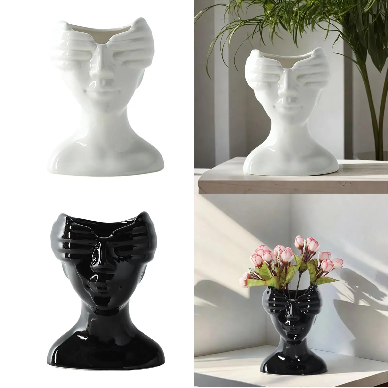Ceramic Vase Modern Art Crafts Floral Arrangement Bud Vase Human Face Flower Vase for Cabinet Desk Living Room Birthday Wedding