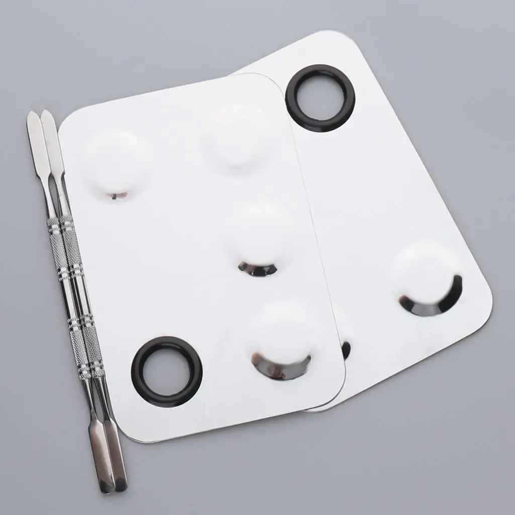 2x Professional Lady Cosmetic Makeup Mixing Plate  Stainless Steel    Artist  with  Tool