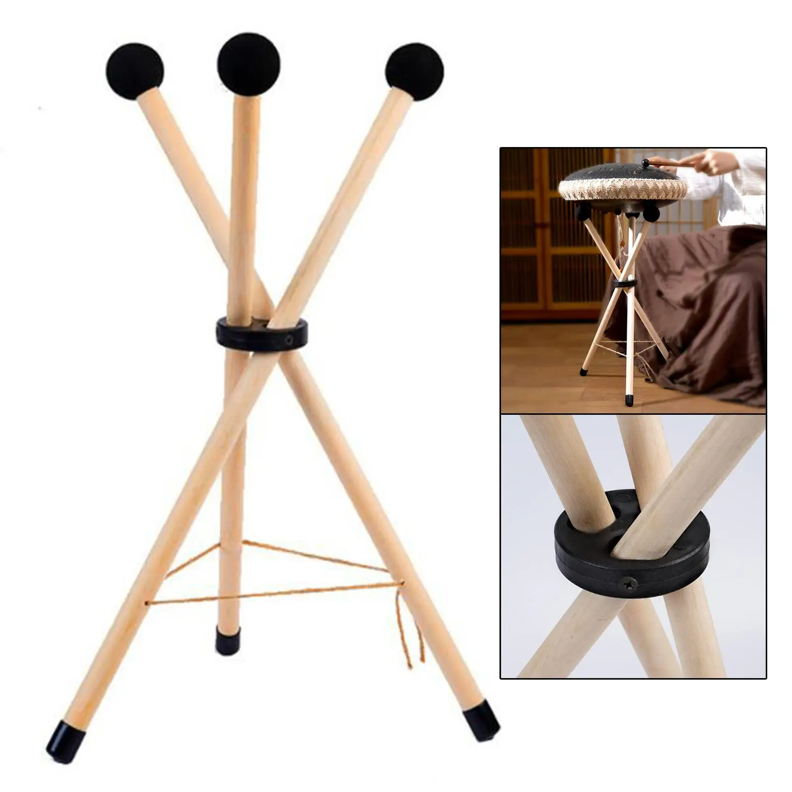 Drum Holder, Solid Wooden Tripod Folding Durable Stable Tripod Stand Drum