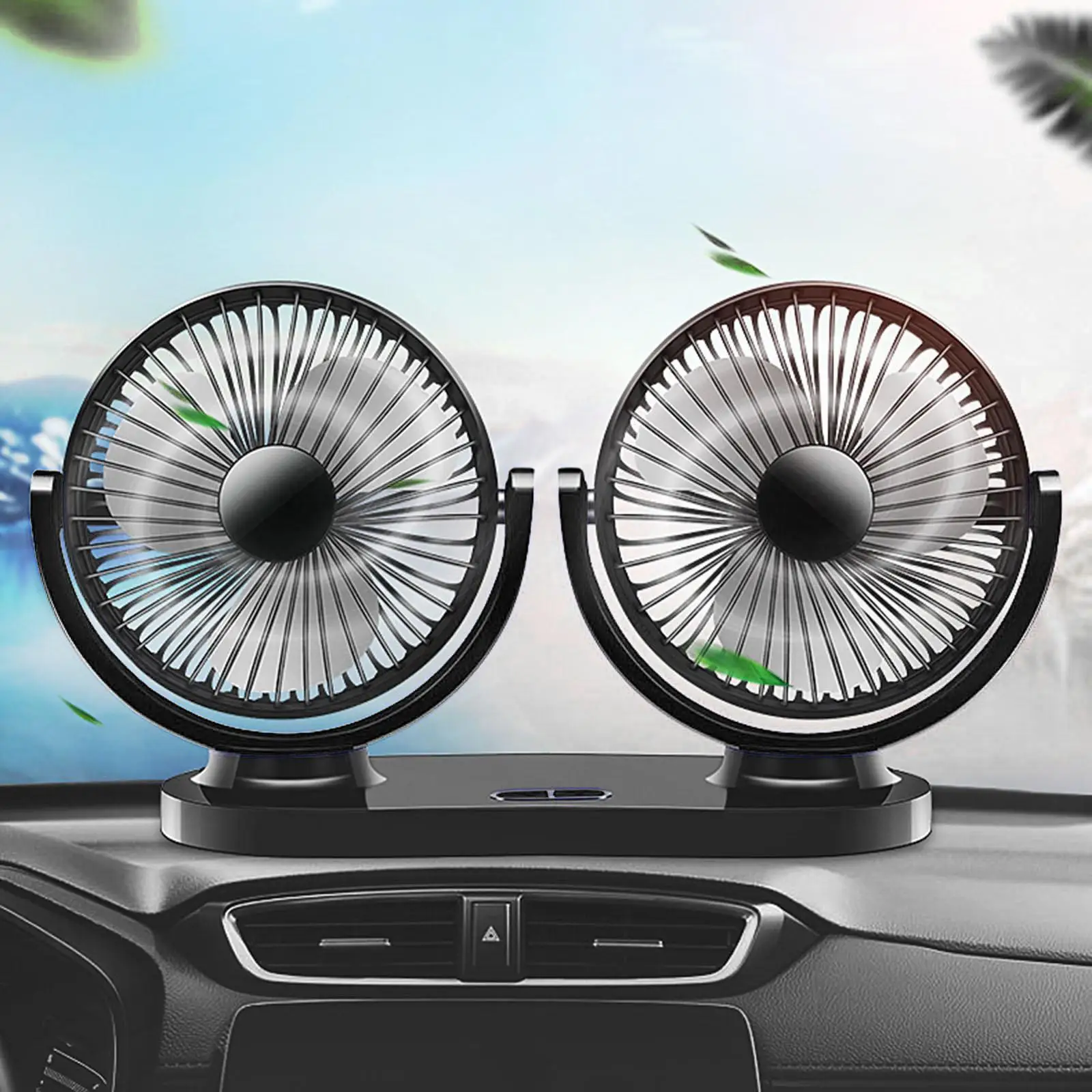 Mini Electric Car Fan Dual Head Dual Head 3 Speed Adjustable USB Powered Auto Cooler Low Noise Fit for Vehicle Office Truck RV