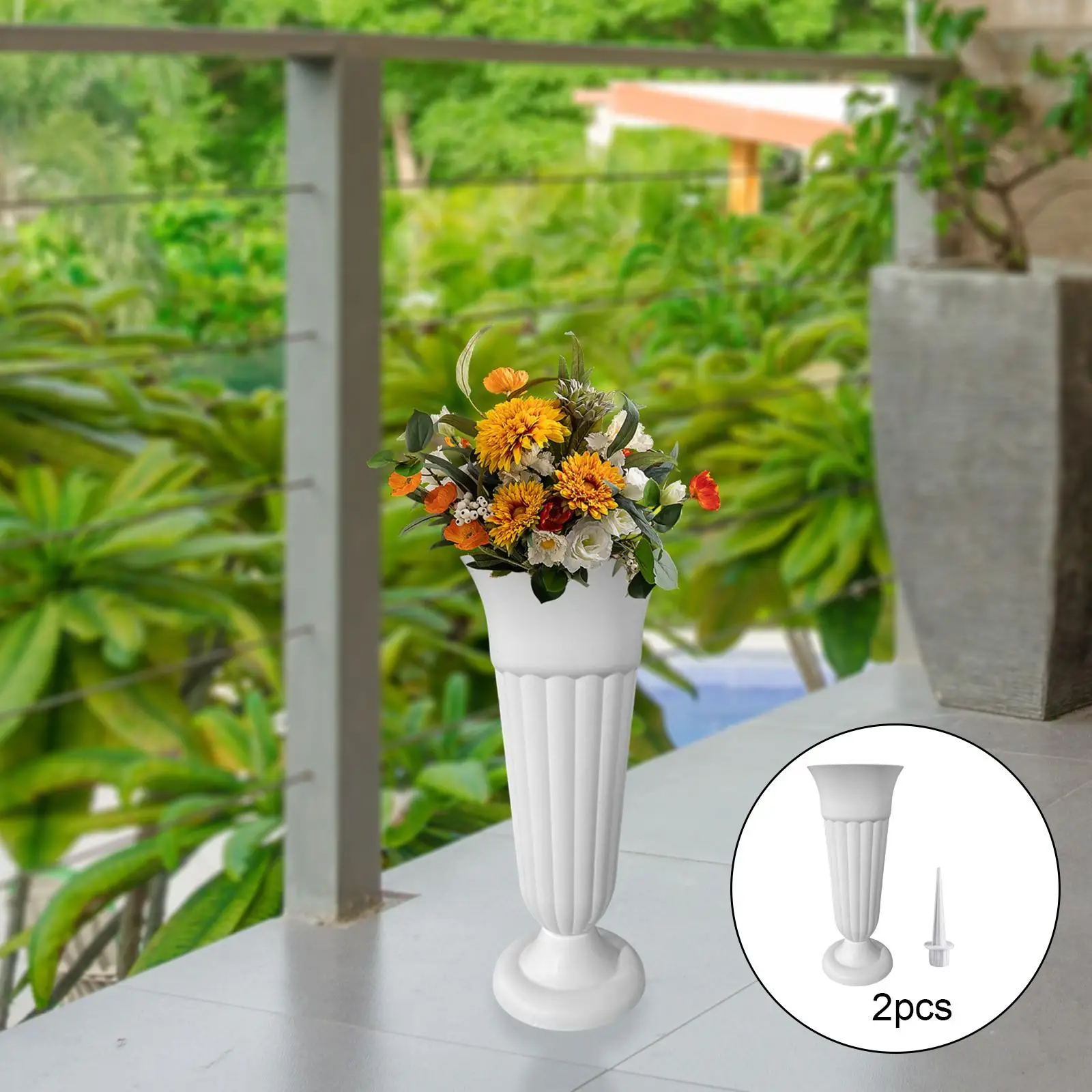 2 Pack Flower Vases, Grave Decoration with Stake and Plastic Base, Grave