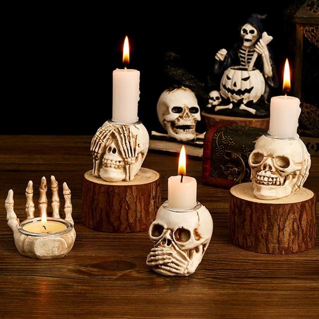 Skull Candle Holder Halloween Candle Holder Realistic Skeleton Bones Candle  Holder Spooky Halloween Party Decoration for