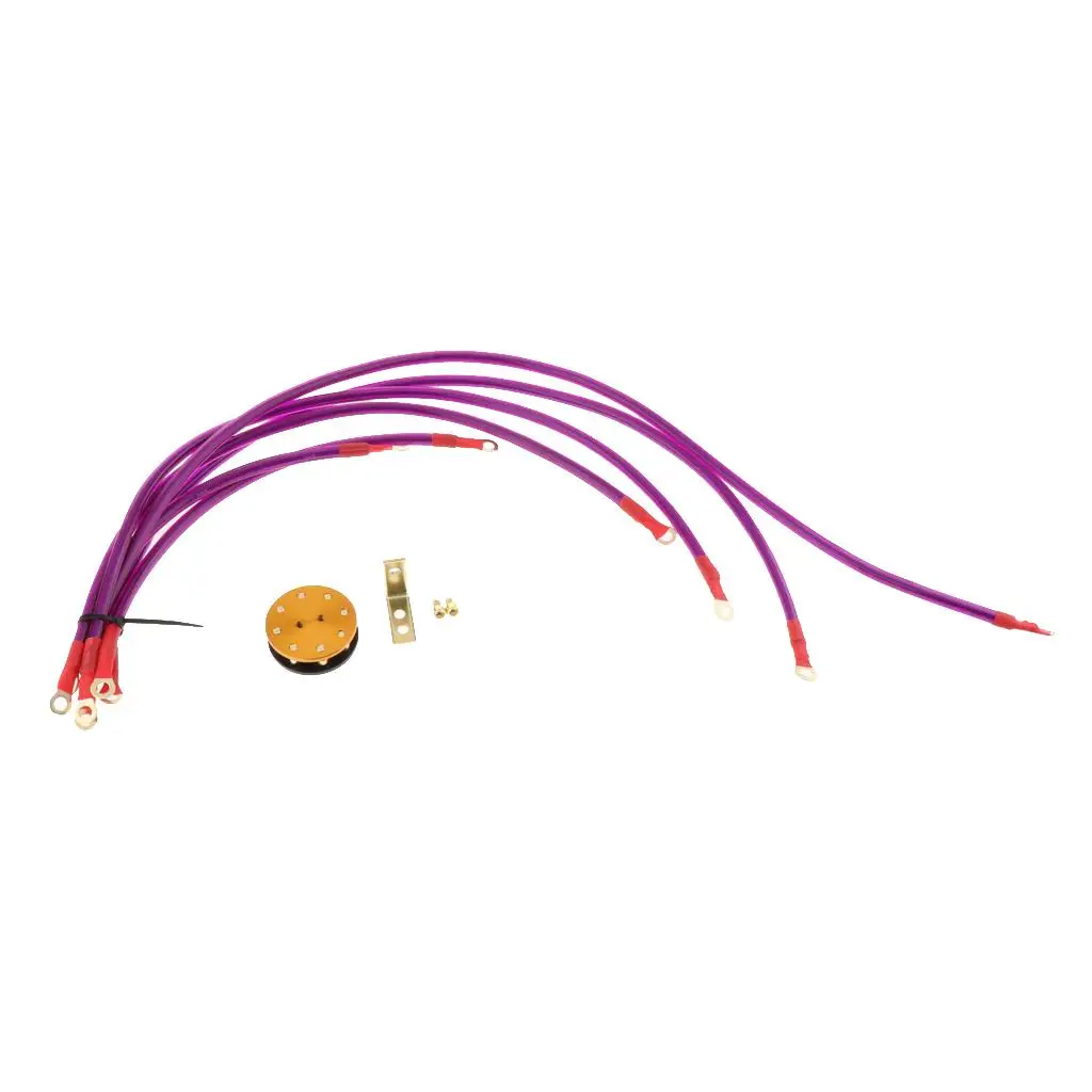 Dia 8mm 6 Point Earth Ground Grounding Wire Cable Kit System Purple