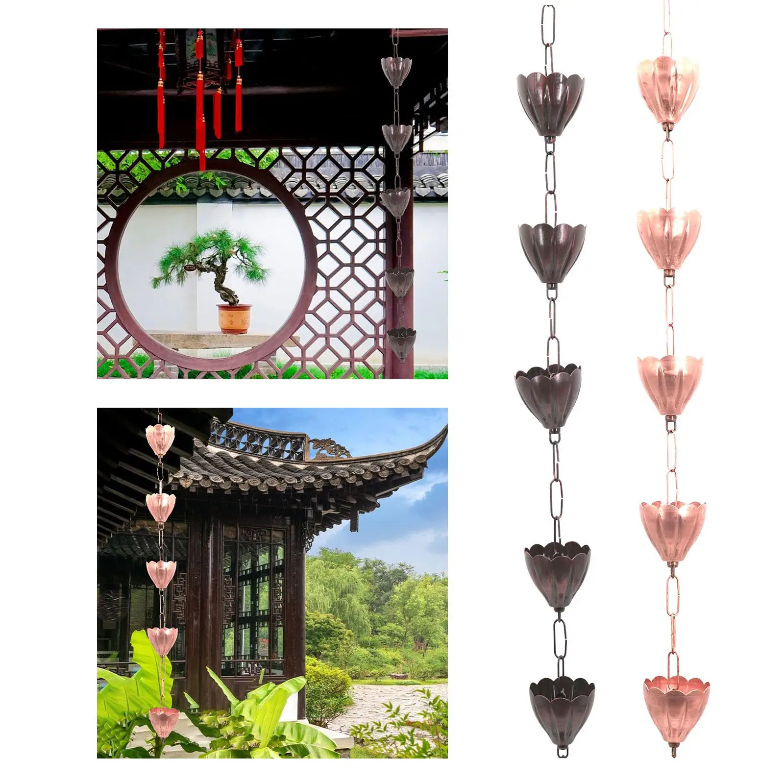 Rain Chains Rain Chain Cups Functional for Gutters with Adapter Display Metal Rain Chain for Roofs Awnings Outdoor Gazebos Home