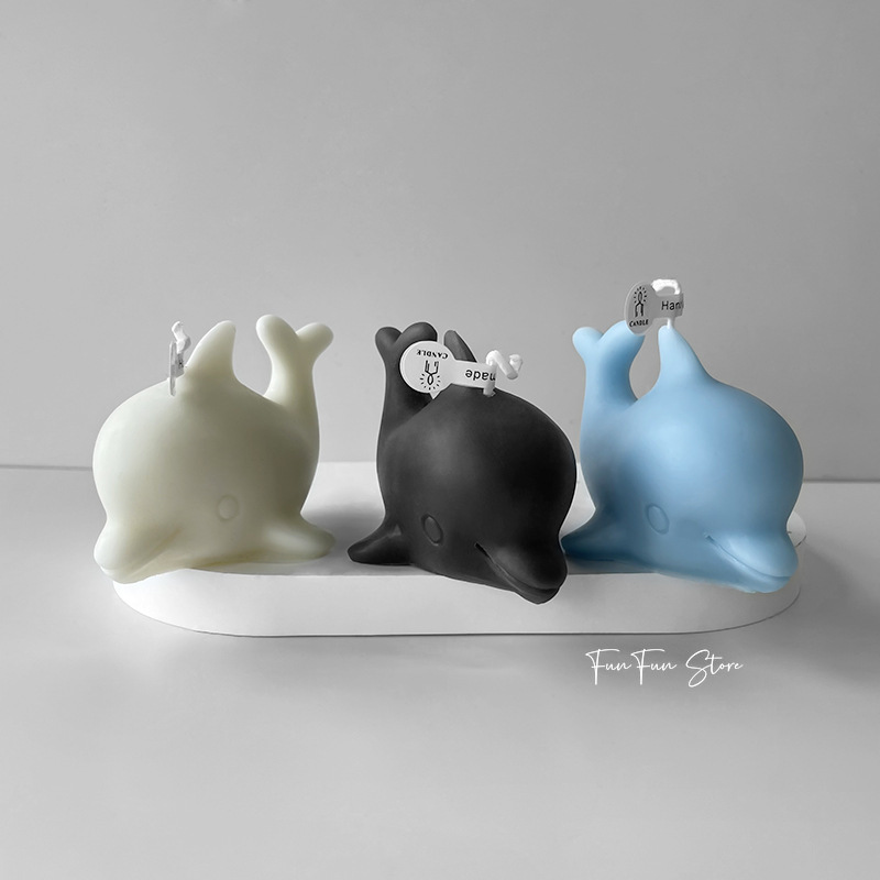 Description Picture 4 of item3D Cute Little Dolphin Scented Candle Silicone Mold Cute Cartoon Animal Dolphin Mousse Cake Ice Cream Plaster Drop Glue Mold