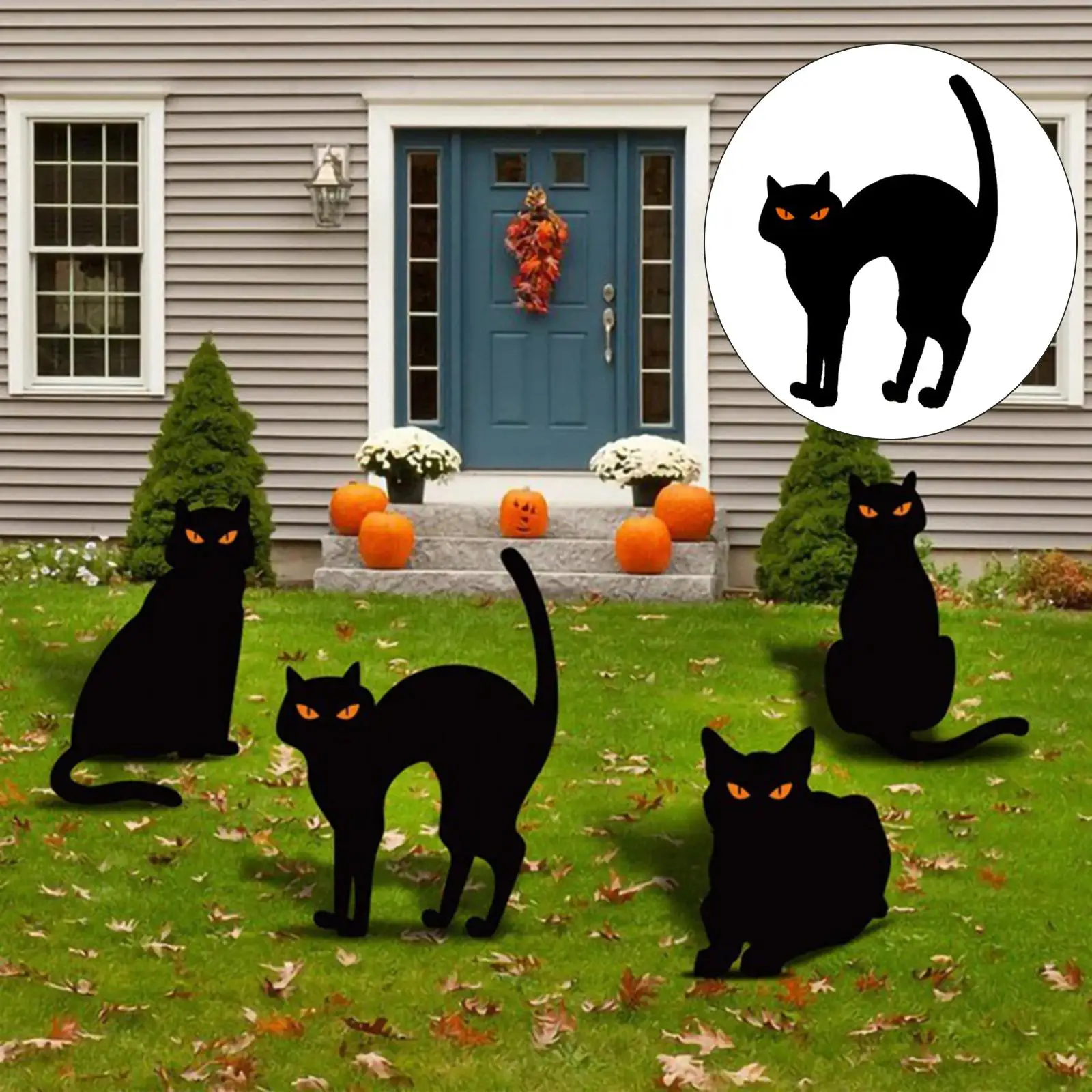 Black Cat Silhouette Garden Stakes Halloween Decorative Party Props Gifts Metal Animal Scary Statues Ornament for Yard Art Lawn
