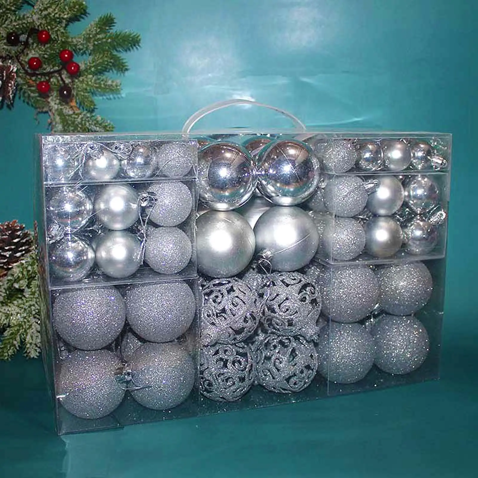 100Pcs Christmas Tree Ornaments Hanging Balls Baubles Xmas Tree Decorations with Lanyard for Indoor Holiday Decoration