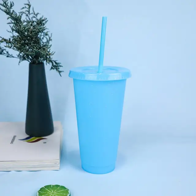 1/5 pcs Color Changing Cup Reusable Plastic Tumbler With Lid And Straw 15° Cold  Cup Straw Water Bottle Drinkware Kitchen Gadgets - AliExpress