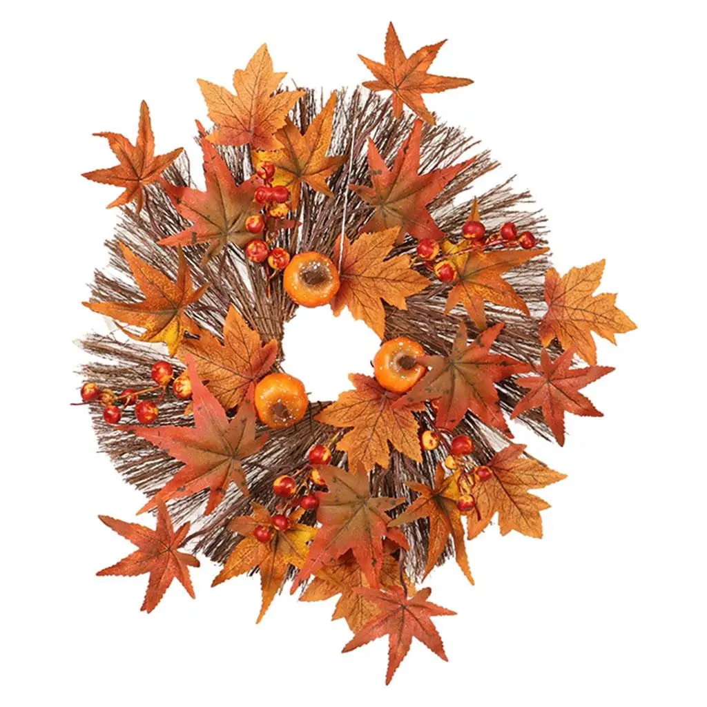 45cm Maple Leaf Wreath Front Door Fall Decoration - Autumn Harvest Garland Wreath Home Decor Farmhouse Wall Hanging Ornaments