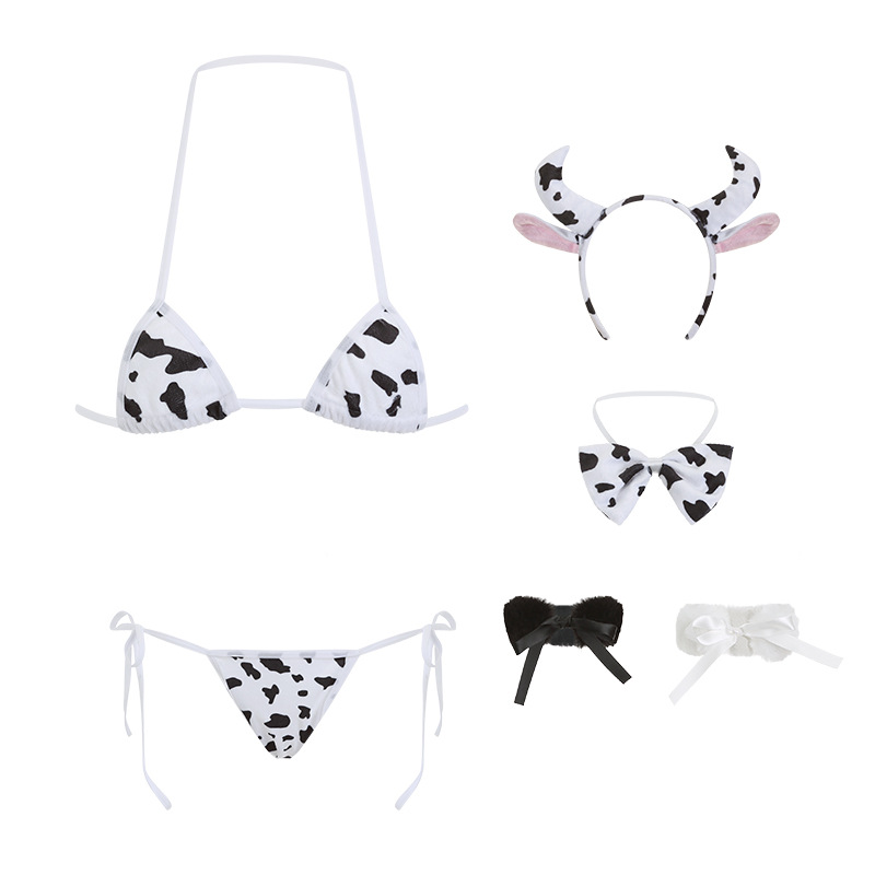 Women Sexy Lingerie Three Point Bra and Panty Set Anime Cow Maid Cosplay Costumes 6 S48977192ba3640eea8f6e15c609dc93e0