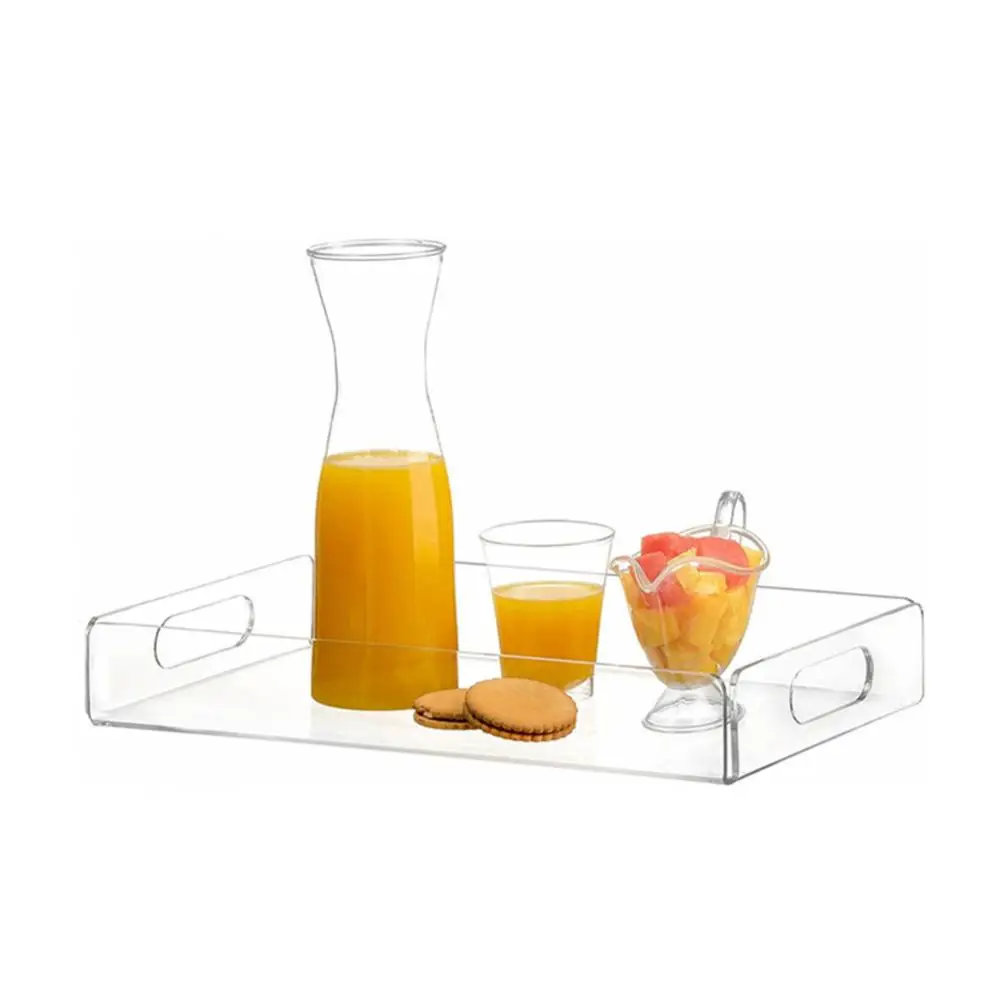 ClearAcrylic Spill Proof Coffee Table Breakfast Tea Serve Food Tray with Handle 