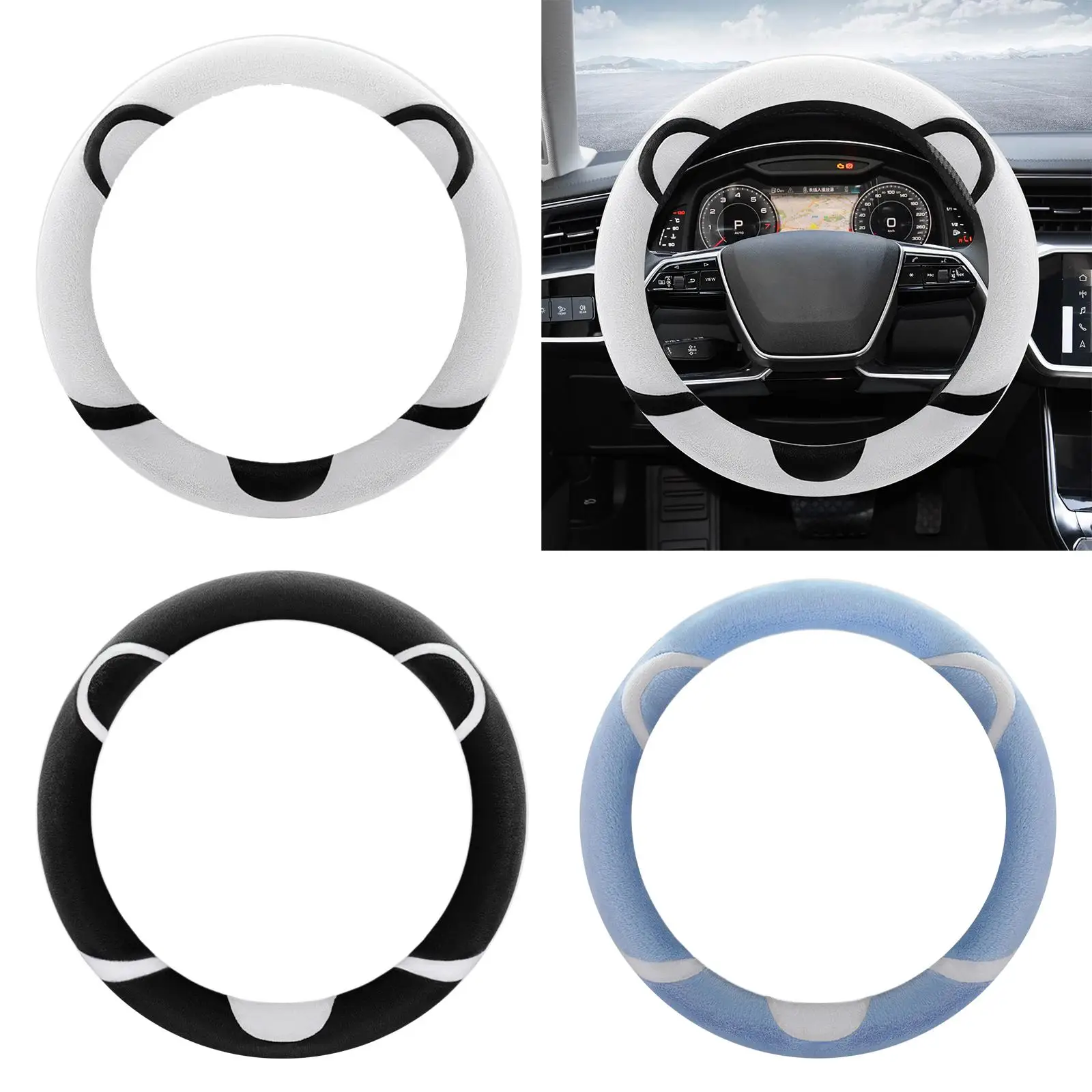 Round Car Steering Wheel Cover Anti Slip Interior Decoration Comfortable Protection Protective Cover Plush Steering Wheel Cover