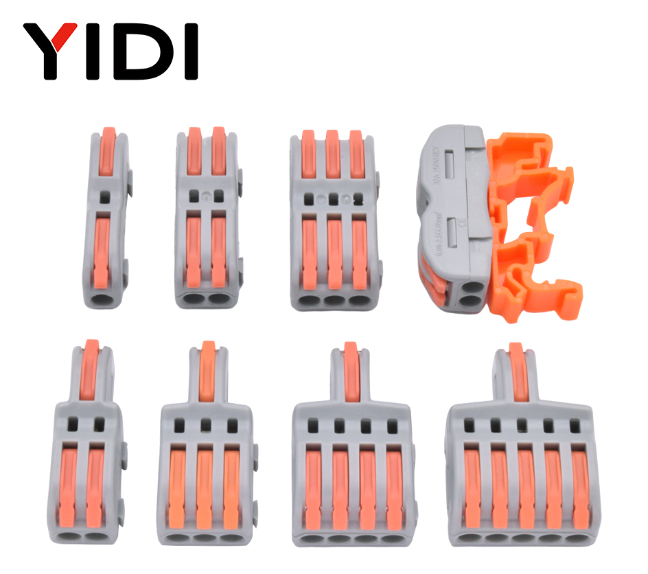 5pcs/lot Quick Wire Splice Combined Lever Connector Splitter Compact Din Rail Terminal Block Connection Clamp 1 In Multiple Out