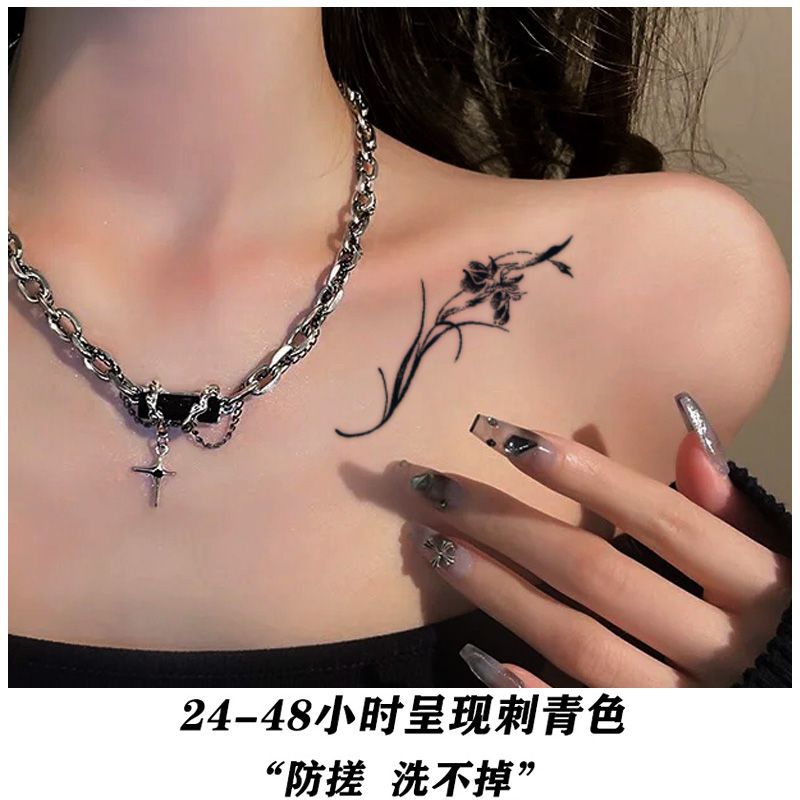Kräutersaft Tattoo Aufkleber für Frauen Finger Dauerhafte Tattoo Sexy Iris Blume Temporäre Tattoos Schlüsselbein Wasserdicht Fake Tattoo – Detail 6