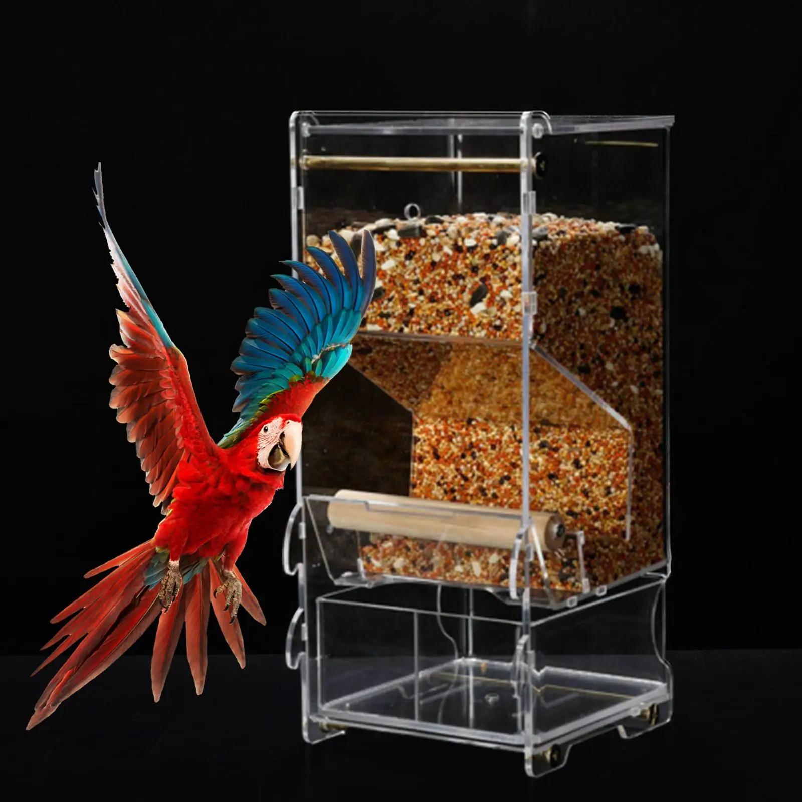 Acrylic Bird Feeder for Cage Feeding Box Seed Food Container for Parakeet Lovebirds