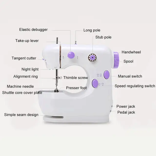  Mini Sewing Machine with DIY Materials for Beginner Kid,  Enjoylf Portable Sewing Machine with Extension Table,Lamp,Cutter and Foot  Pedal 2-Speed 2-Thread