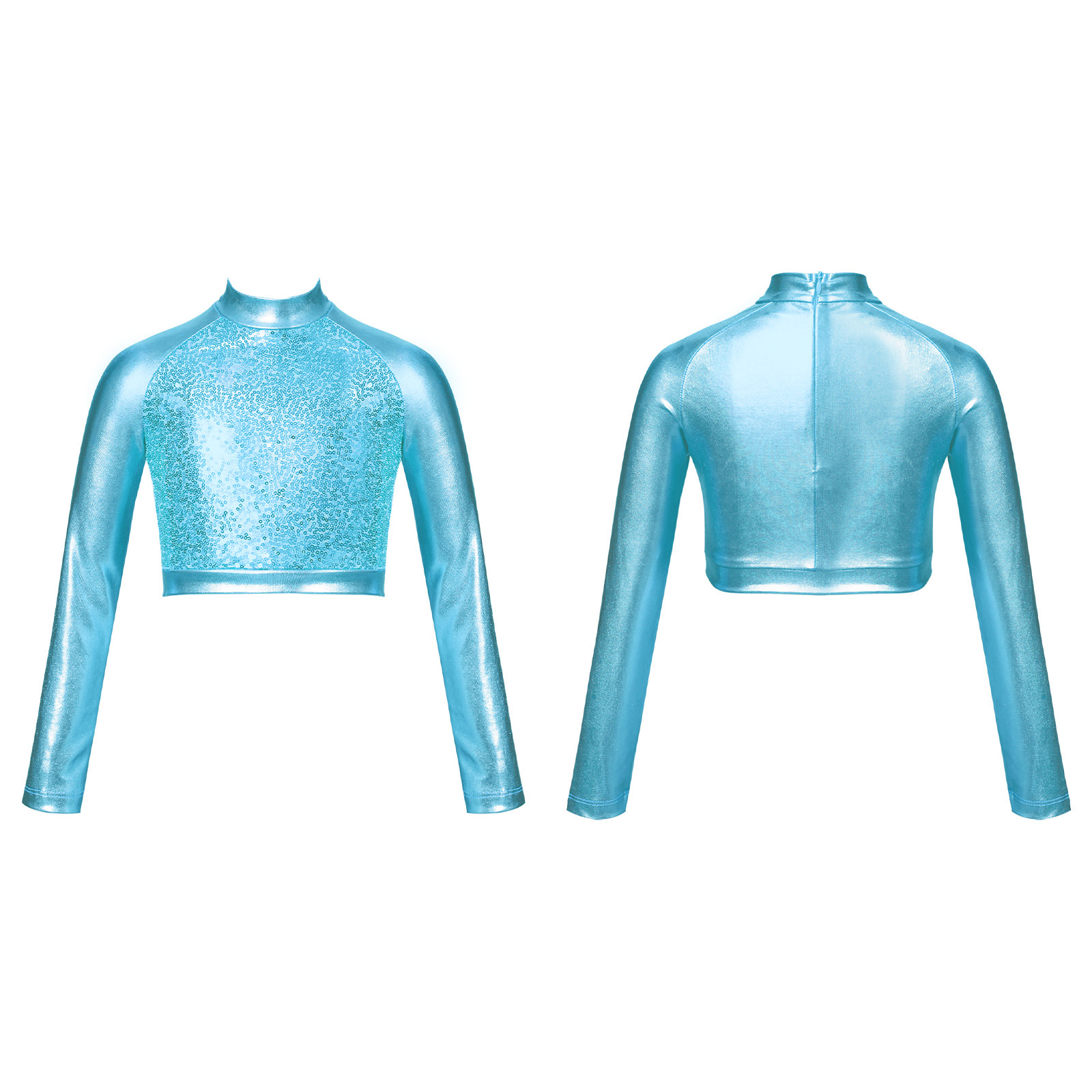 Kinder Mädchen Jazz Dance Tops eine Schulter glänzende Pailletten Crop Top für Ballett gymnastik Skating Stage Performance Dance Wear – Detail 39
