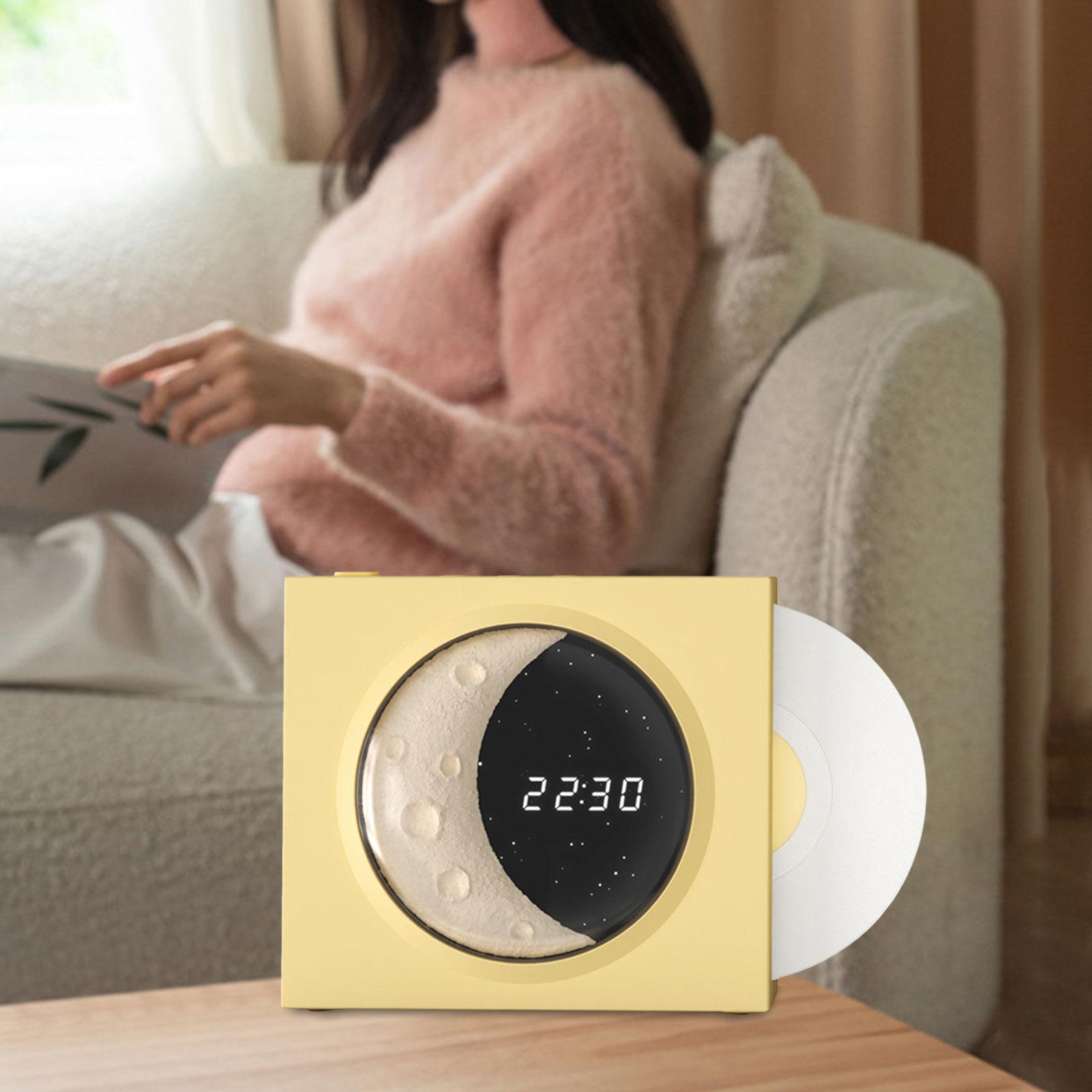 Vinyl Bluetooth Speaker Fashion Stereo Sound Moon Atmosphere Light Vintage Bluetooth Speaker with Clock Display for Bedroom,Home