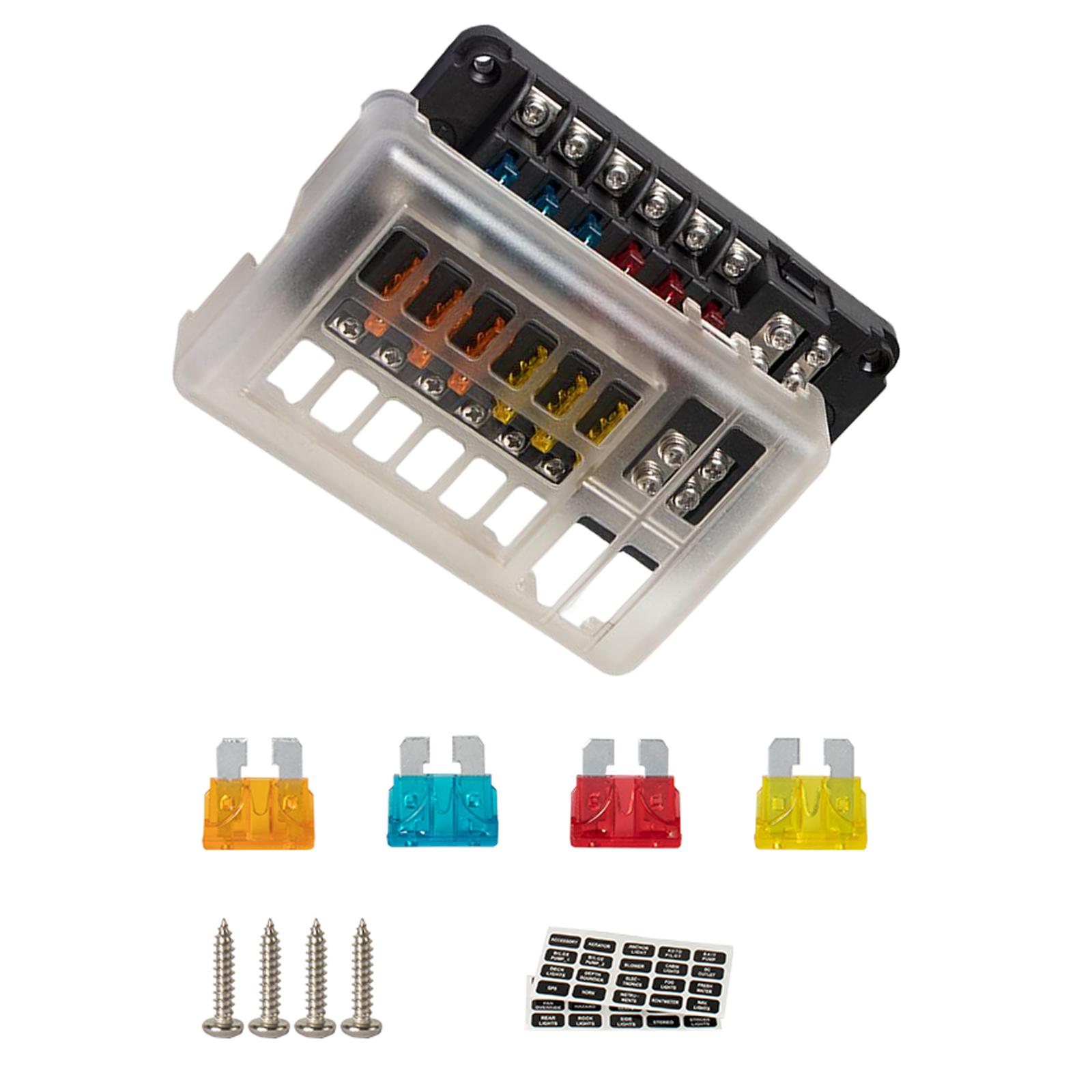 Blade Fuse Block Box 12 Way 12V 32V Circuit LED Indicator Light Fits for Car Caravan Marine Boat Easy to Install
