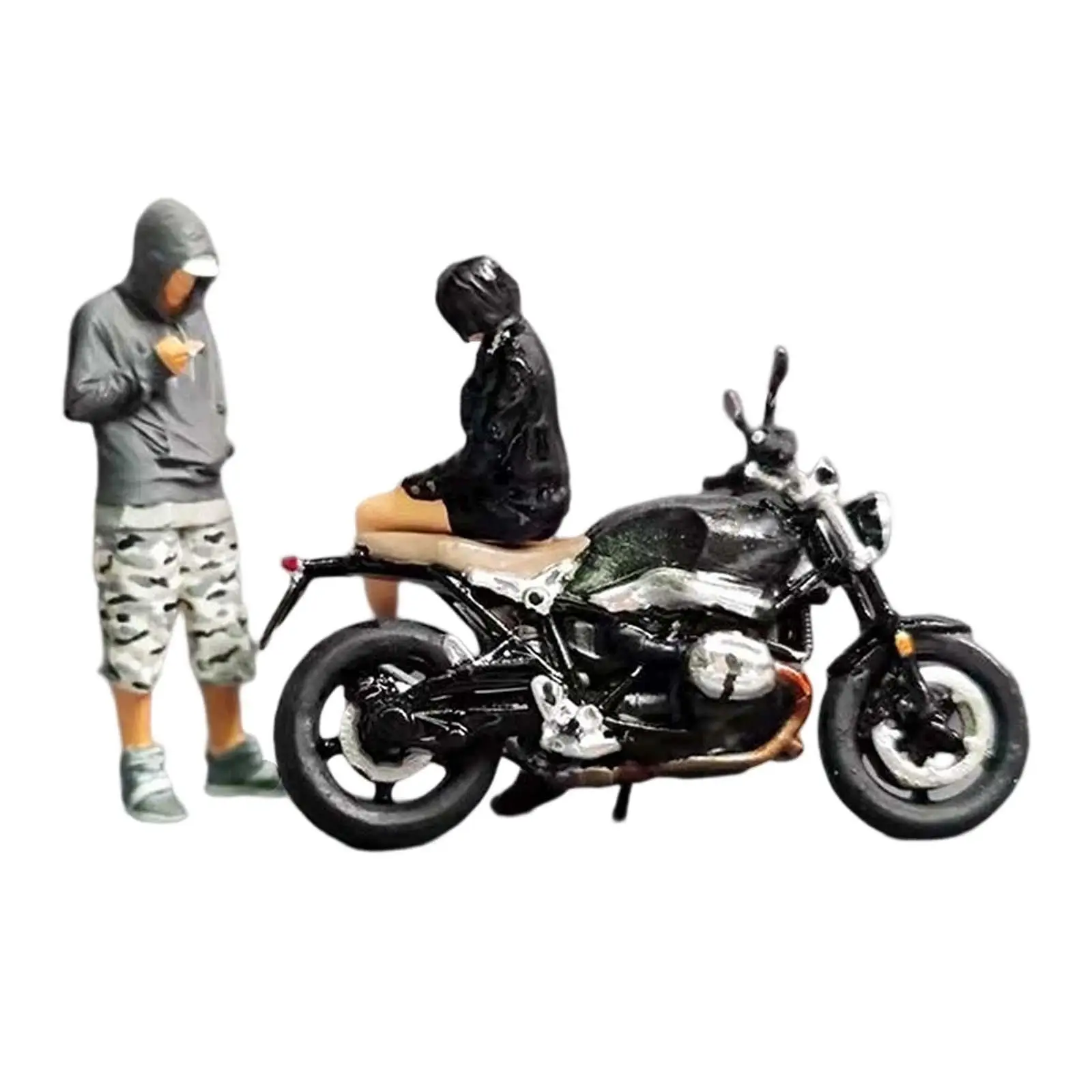 Hand Painted 1/64 Figures Motorcycle Architecture Model Resin Doll Dioramas