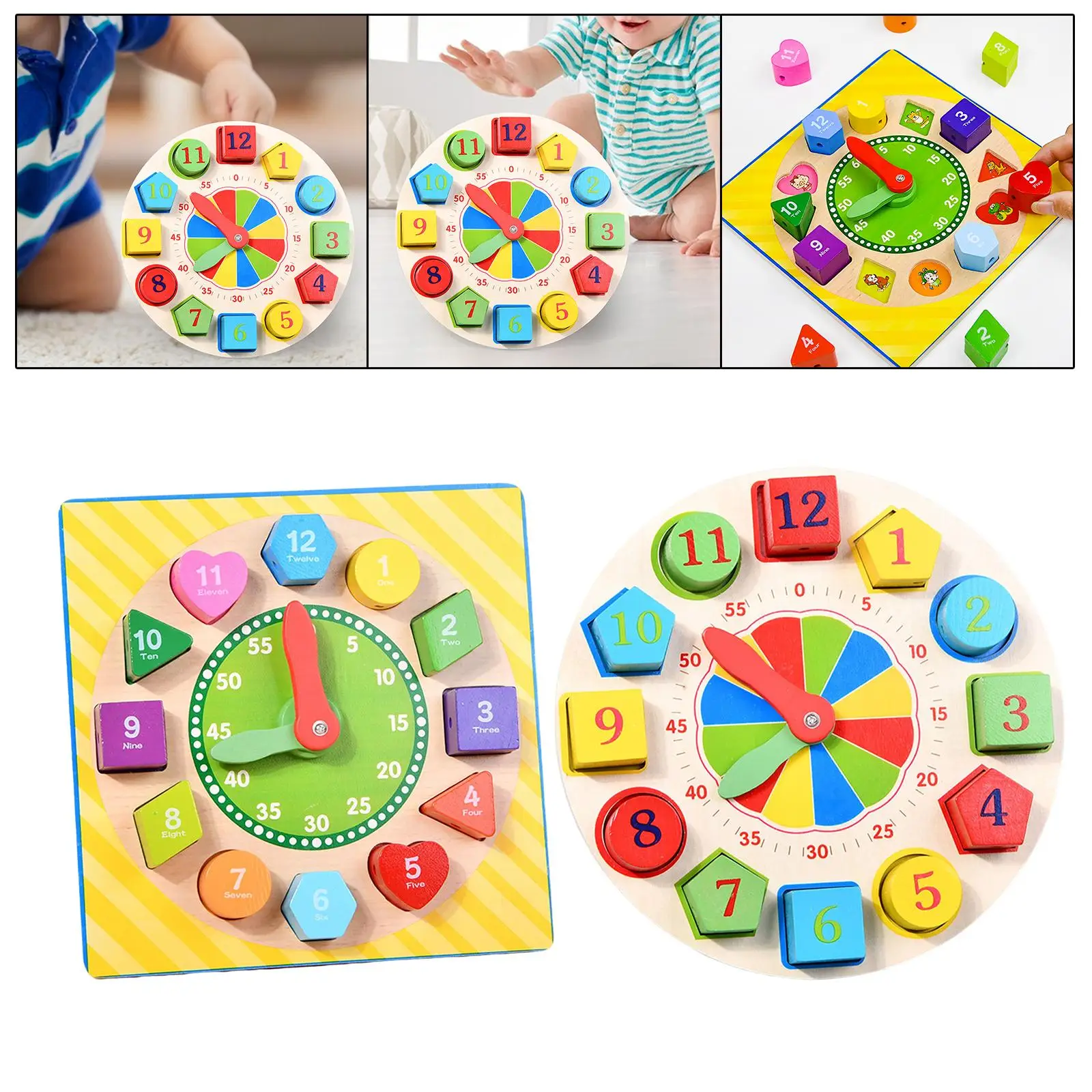 Colorful Clocks Toys Montessori Wooden Clock Toys Teaching Aids Developmental