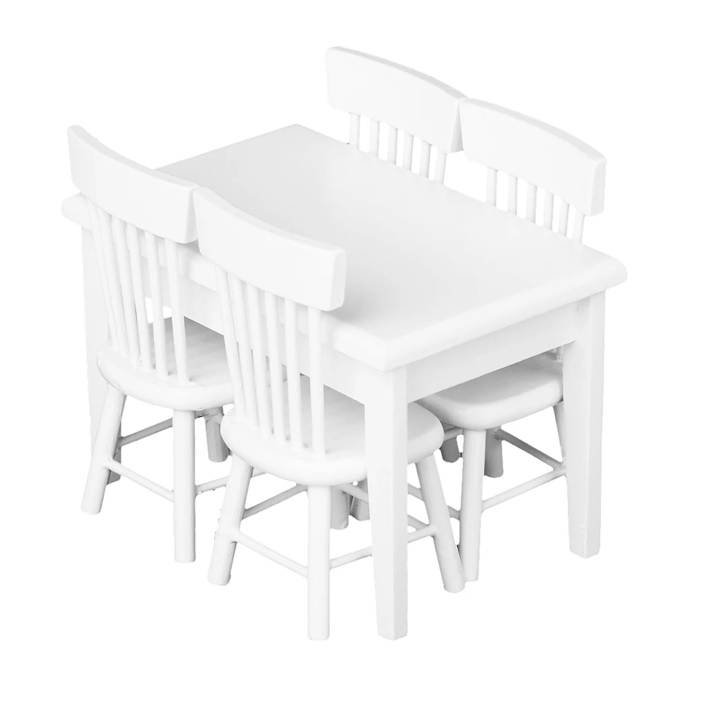 MagiDeal 5Pcs Dining Table Chair Model Set for 1:12 Dollhouse Miniature Furniture Decor Children Pretend Play Toys 2Colors