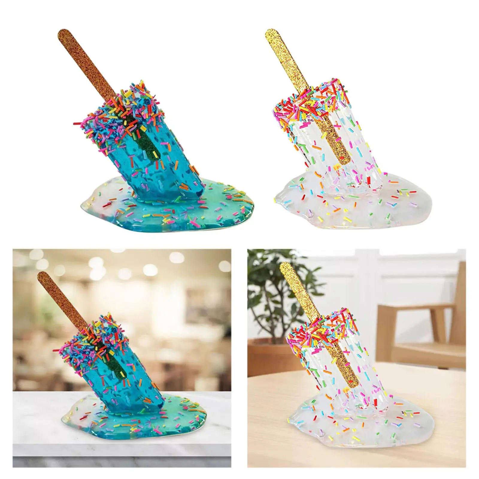 2 Pieces Creative Melting Popsicle Sculpture Melting Ice  Ornaments Funny Popsicle for Desktop Shop Home Decor Kids Gift