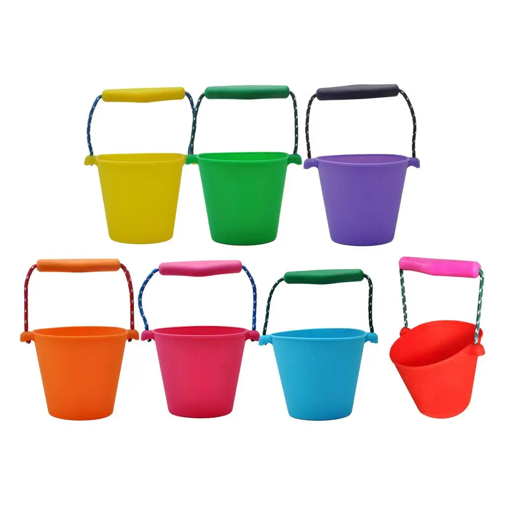 1.5L Collapsible Durable Soft Silicone Beach Toys Folding Bucket for Bathing Sanding