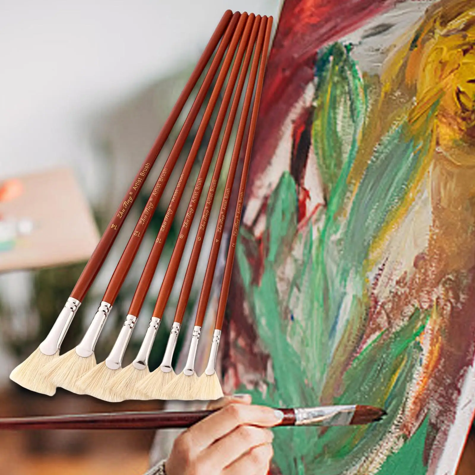 7x Watercolor Paint Brush Pen Set Wooden Handle for Artist Kids Adults