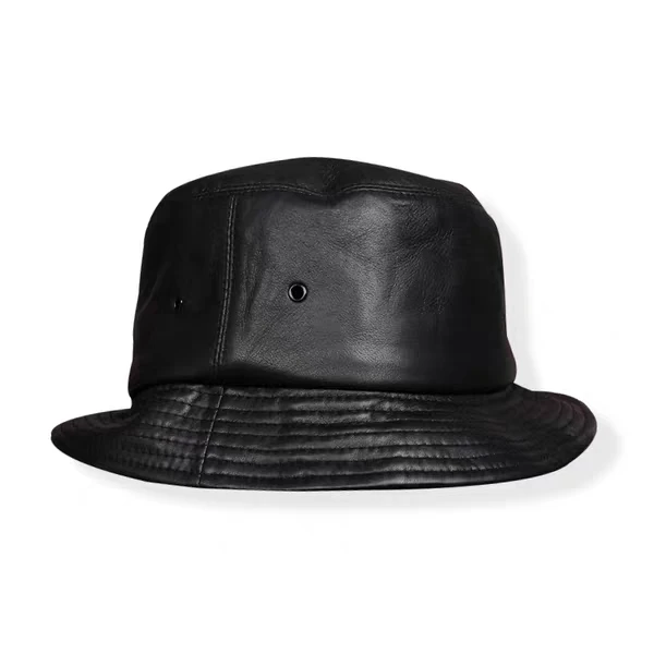 Fashion Genuine Leather Bucket Hat Sheepskin Fishing Cap Foldable