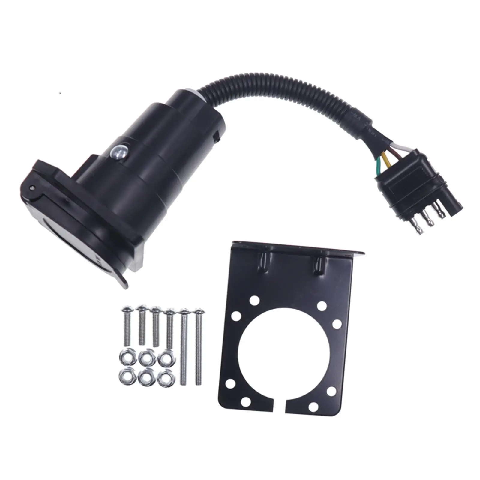 Trailer Adapter Plug 4 Pin to 7 Pin Trailer Connector Cable with Mounting Bracket for Truck Assembly Accessory Replacement