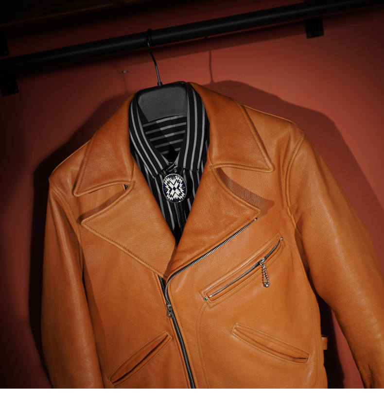 Description Picture 6 of itemReal Deerskin Jackets for Men Genuine Leather Vintage Motorcycle Jacket Men's Coat Diagonal Zipper Soft Natural Leather Clothes