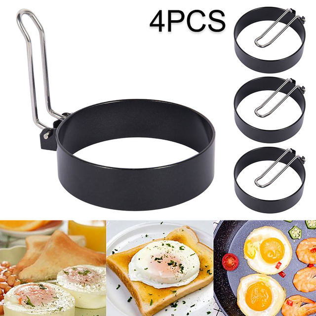 Anneaux à Œufs Antiadhésifs - Lot De 4 En Inox (Avec Pinceau Huile Silicone)