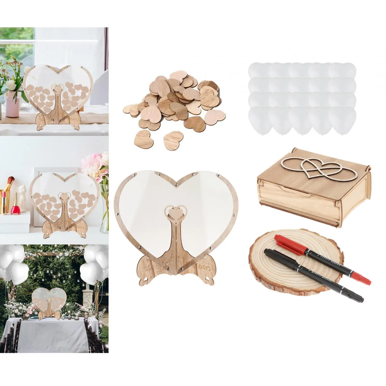 Guest Book Wedding with Wooden Hearts Unique Wedding Guest Book Frame with heart for Table Centerpieces Party Favor Decoration