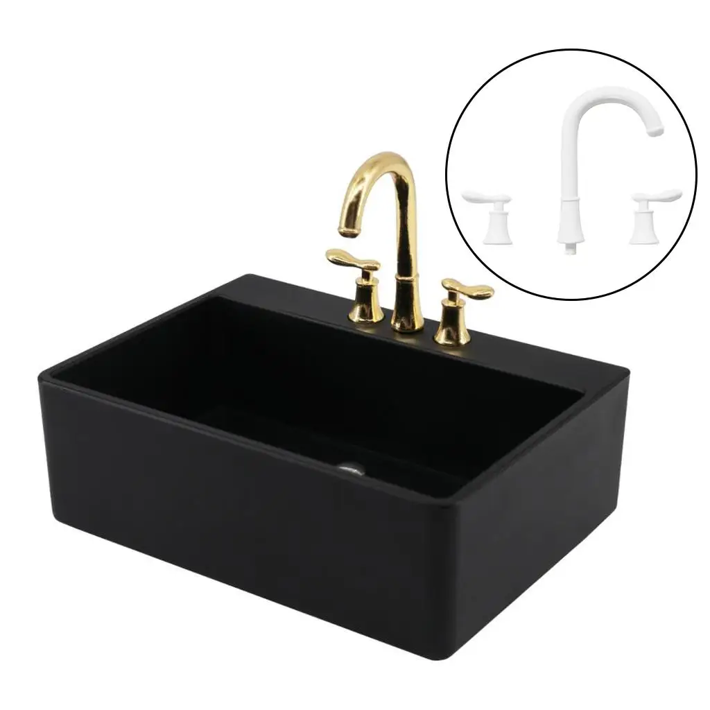1/6 Miniature Wash Basin / Water Faucet Model for Dollhouse Kitchen Accs