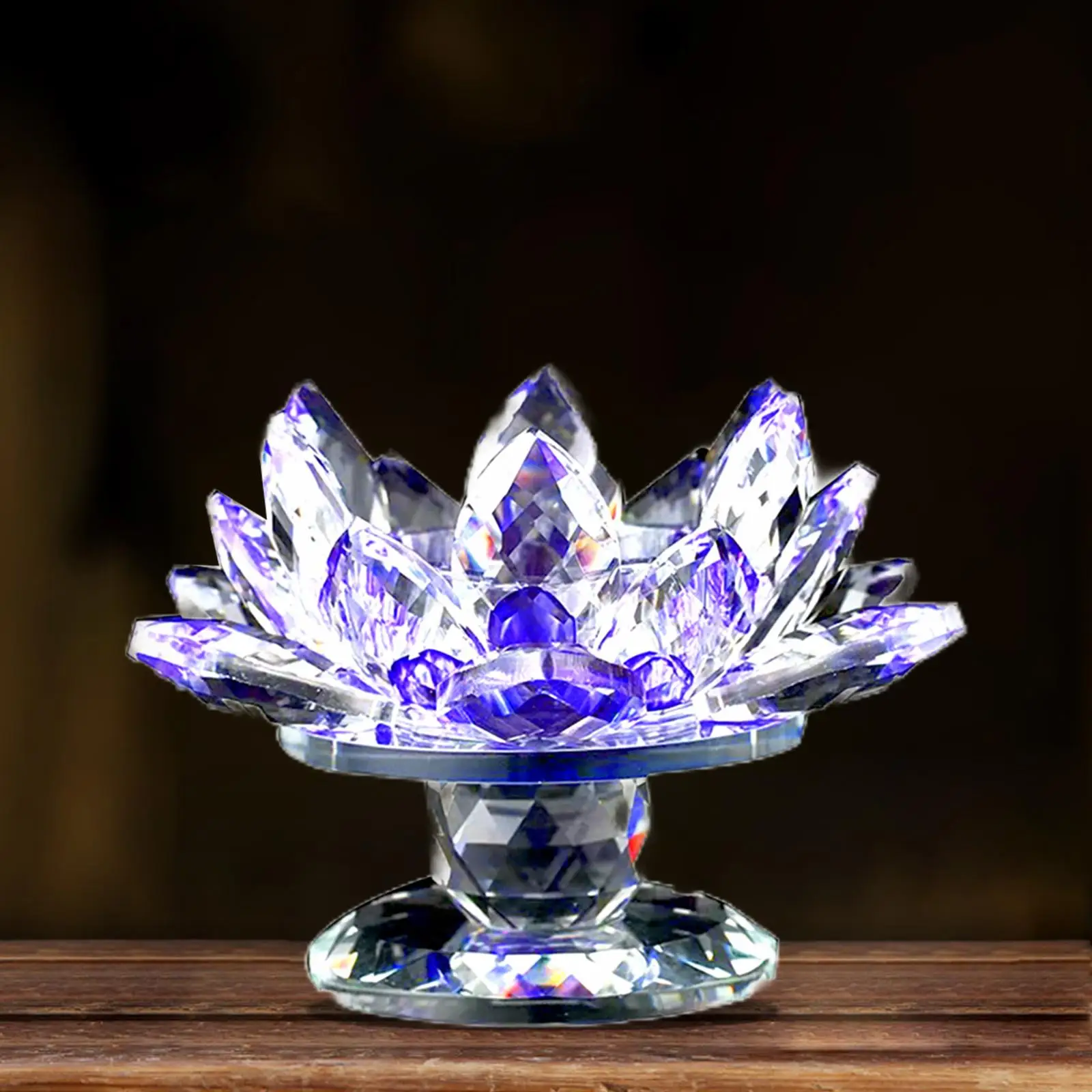 Crystal Glass Lotus Flower Candle Tea Light Holder Candlestick Lamp Ornament 
