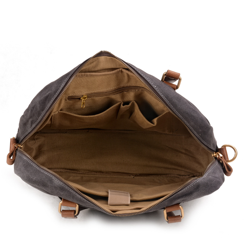 Grey Mens & Womens Canvas Leather Briefcase Bag
