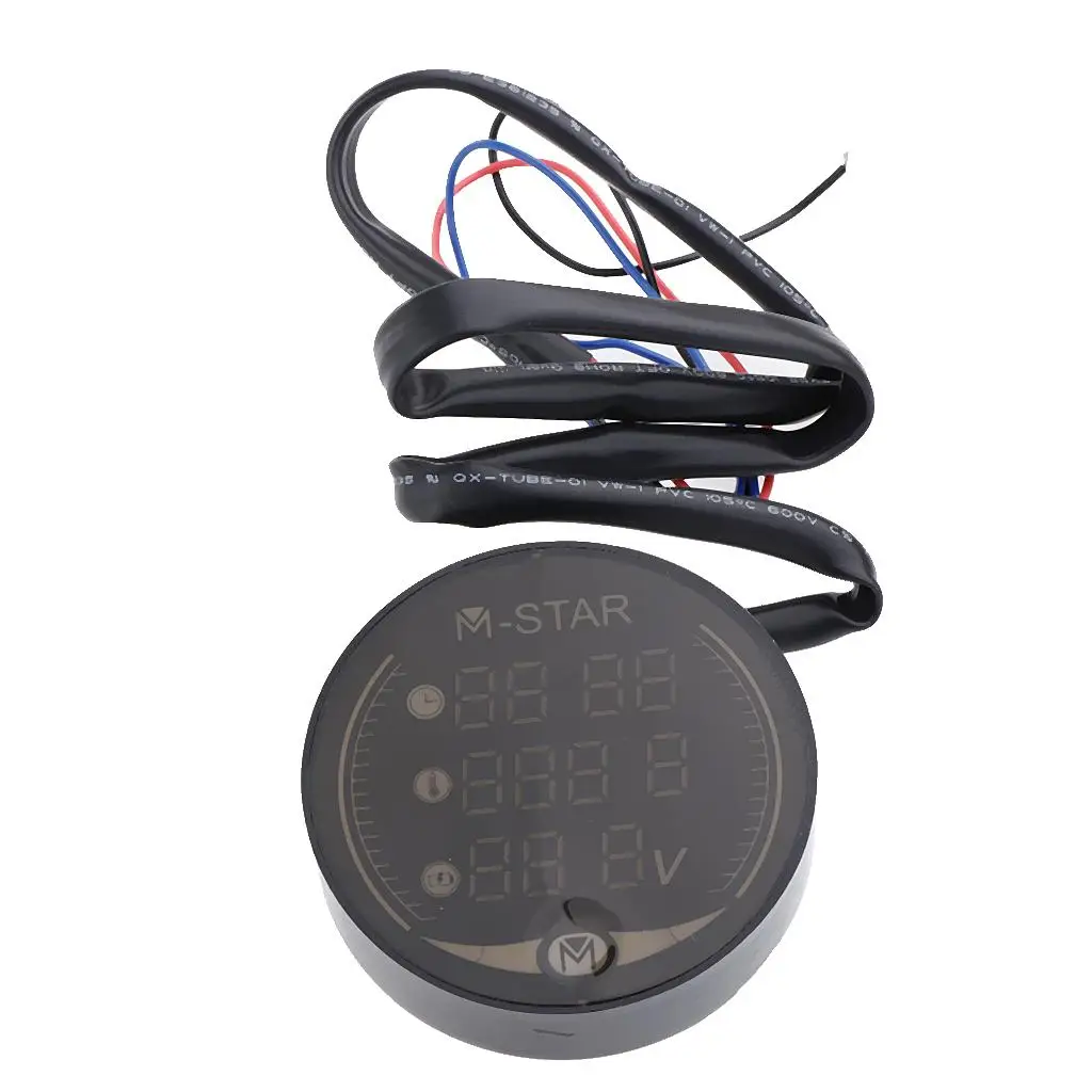 9-24 LED  Voltmeter  Round Display Panel Time Temperature 3 in 1 Back-light 